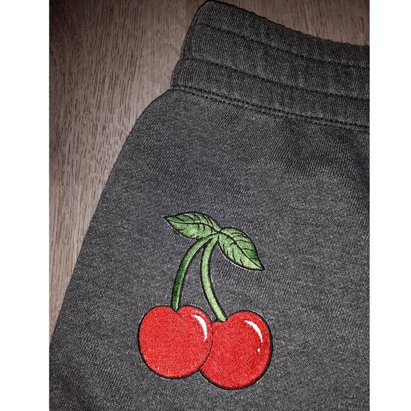 Aerie Dark Grey Sweat Shorts Size Medium Red Cherry Fruit Embroidered Patch - Picture 2 of 6